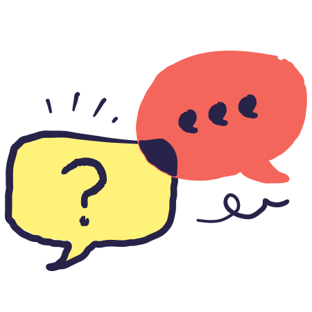 A talk bubble with a question mark in it next to a talk bubble with a dot dot dot in it. They are in conversation.