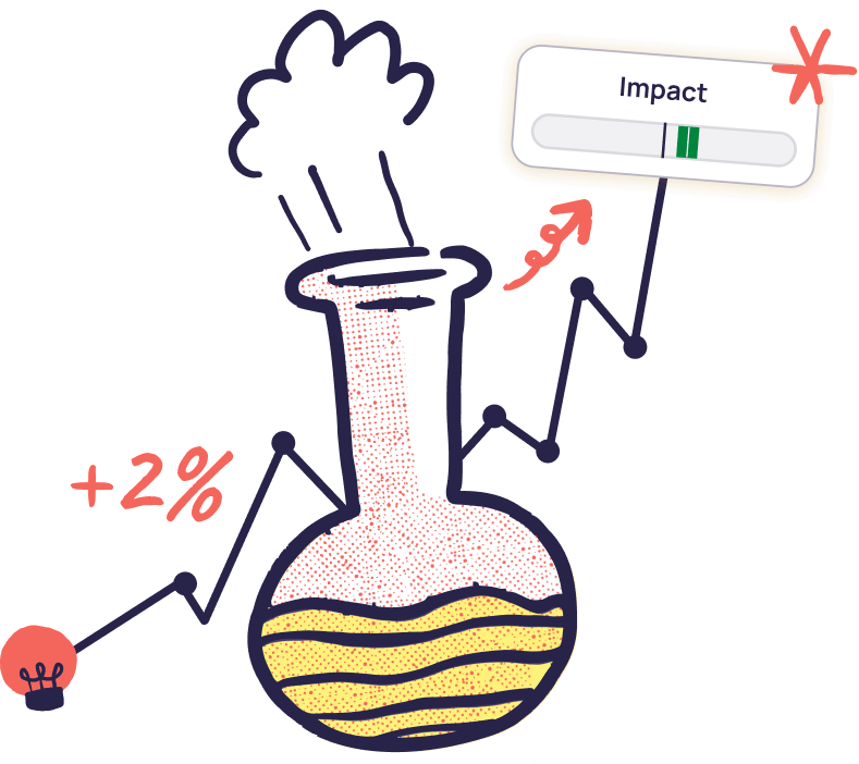 A test tube with a data line behind it going from idea to impact.